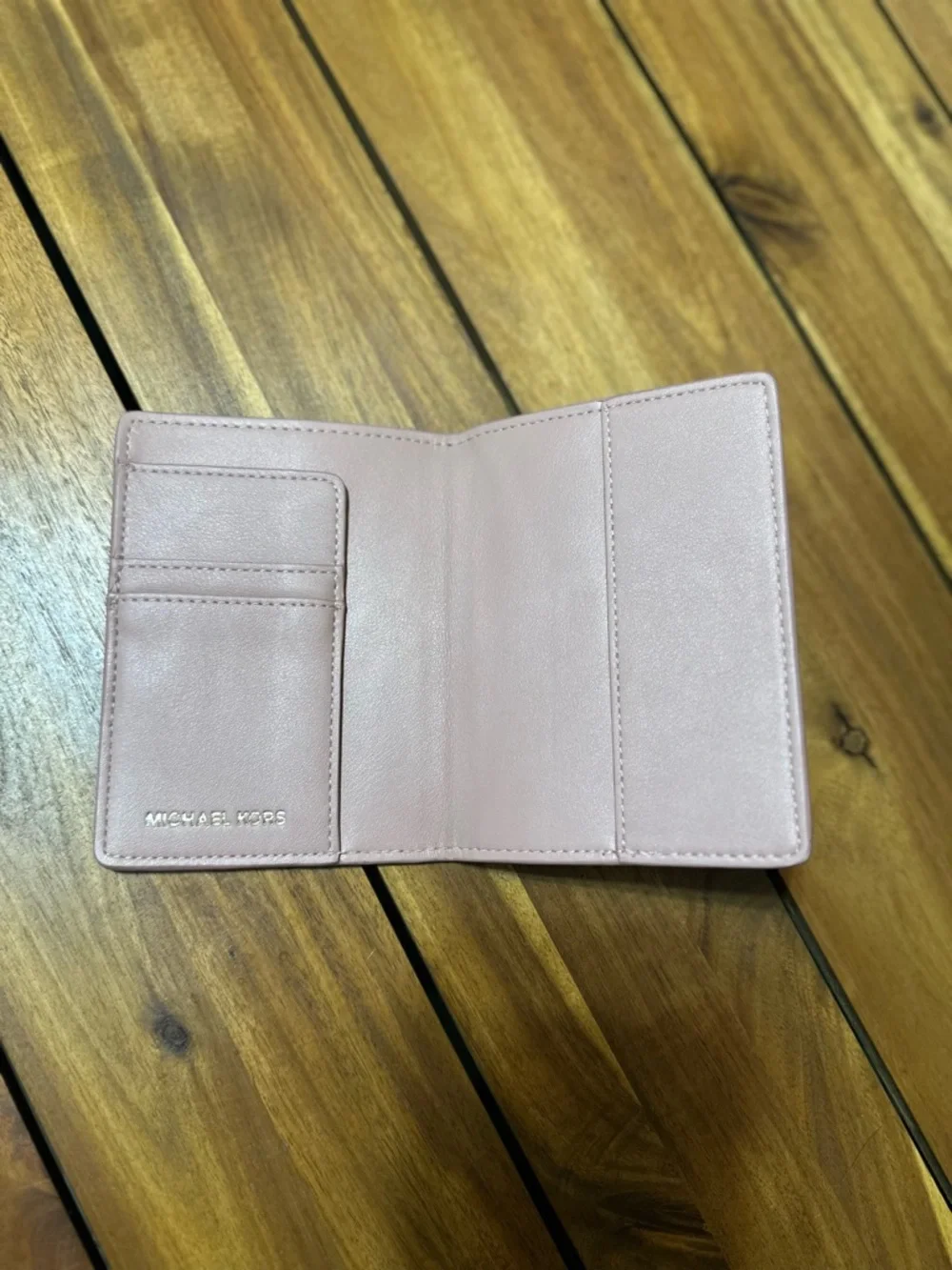 Michael Kors Blush Pink Leather Passport Cover with Gold Logo